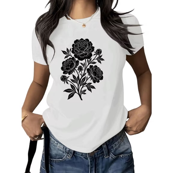 COZYMY Women's Cute Flower Graphic Short Sleeve Shirt Soft Cotton Green Oversized Summer Tee