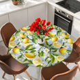 thumbnail image 2 of Summer Lemon Round Tablecloth 55-60 Inch Round Fitted Table Cloth with Elastic Edge, Yellow Green Watercolor Botanical Blue Plaid Waterproof Table Cover Protector for Outdoor Picnic Party Dining, 2 of 6