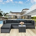 7 Piece Rattan Sectional Sofa Set, Outdoor Conversation Set, All