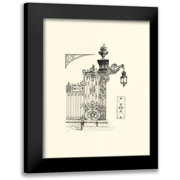 Unknown 12x14 Black Modern Framed Museum Art Print Titled - B-W Wrought Iron Gate IV