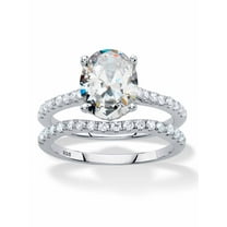 PalmBeach Jewelry White Cubic Zirconia 2-Piece Bridal Wedding Ring Set in Platinum-Plated Sterling Silver