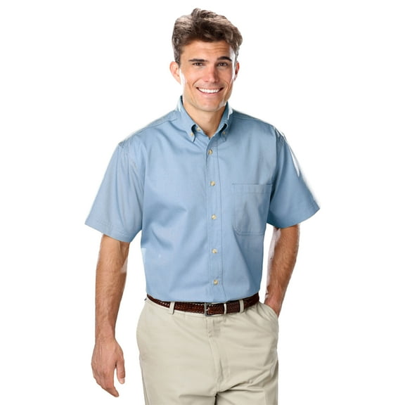 MENS SHORT SLEEVE 100% COTTON TWILL - LIGHT BLUE MEDIUM SOLID