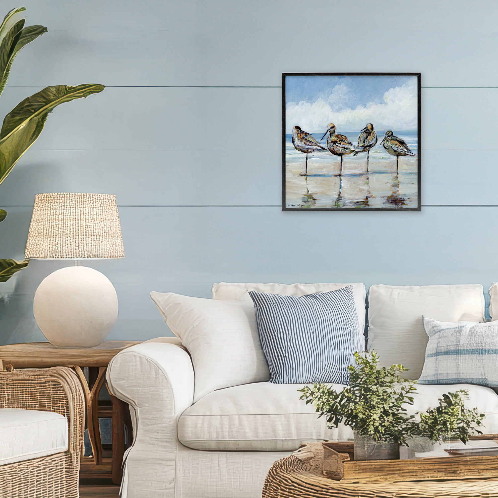 Stupell Industries Sandpipers Balancing On Beach Black Framed Giclee Art, design by Susan Winget