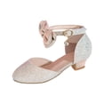 thumbnail image 5 of SERTG Girls Glitter Heel Sandals Kids Princess Dress Shoes Bow Dangling Crystal Adjustable Buckle Ankle Strap Round Toe Low Block Heel Wedding Party Performance Casual Wear Shoes(11.5-12 Years), 5 of 9