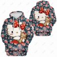 thumbnail image 2 of Chandail à Capuchon Ample à Imprimé Hello Kitty pour Femmes, style Collège, Chandail d'Été à Col Rond, Haut à Manches Longues avec Imprimé d'Ours Amusant HOEMLIN, 2 of 5