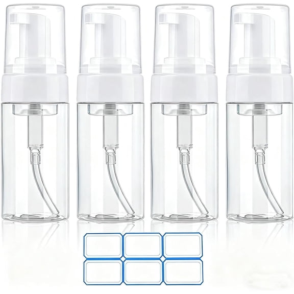 4 Pack 3. 4 Oz (100ml) TSA Approved Travel Size Foam Pump Bottles Toiletries Clear Travel Size Bottles Leak Proof with Labels