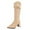 Khaki, variant on Slouchy Leather Knee High Boots Women High Block Heel Pointed Toe Pull on Fall Winter Mid Calf Booties
