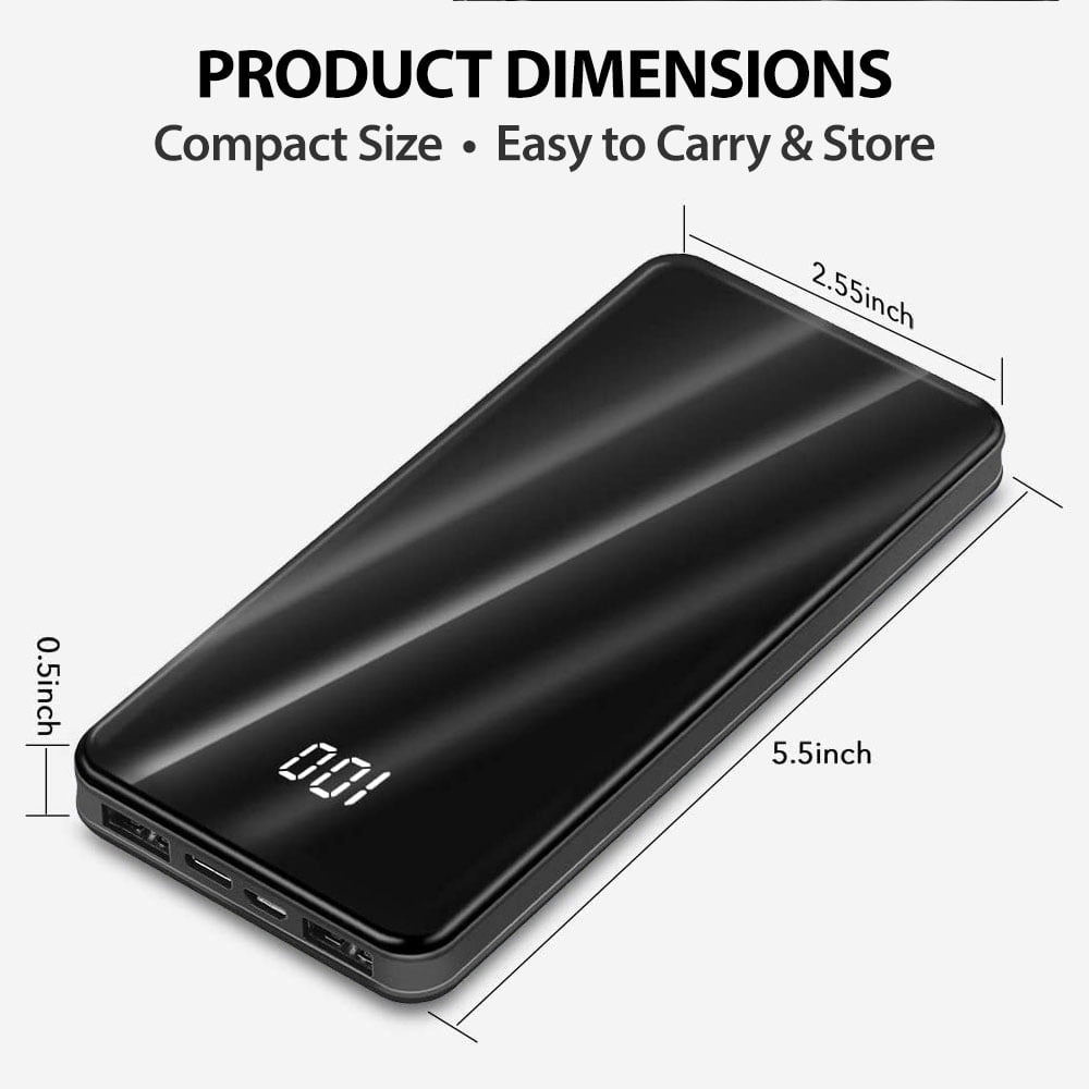 Portable Power Bank Fast Cell Phone Battery Charger, Black