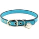 thumbnail image 1 of Collar clásico de piel con cascabeles, ideal para perros o gatos pequeños. Collar ajustable de 15 a 21 cm de largo y 1 cm de ancho, color azul., 1 of 5