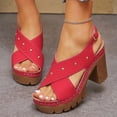 thumbnail image 2 of Platform Heels for Women Peep Toe Slingback Sandals Crooss Band Studded Chunky Lug Sole High Heeled Pumps Shoes Red Size 8, 2 of 6