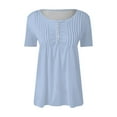 thumbnail image 2 of Endives Women's Casual Pleated Round Neck Button Open Short Sleeve Loose T Shirt Shirt Top, 2 of 5