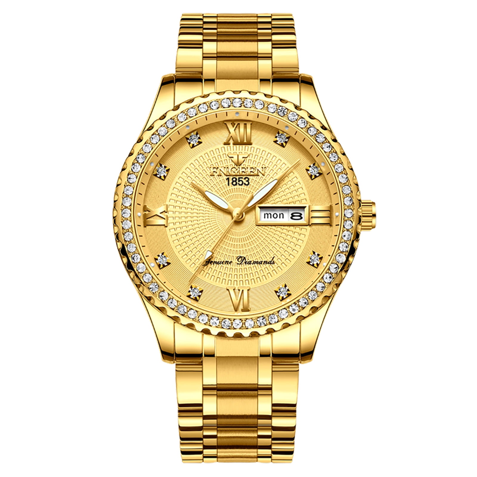 EEEkit Classic Diamond Gold Watches for Men, Stainless Steel Waterproof ...