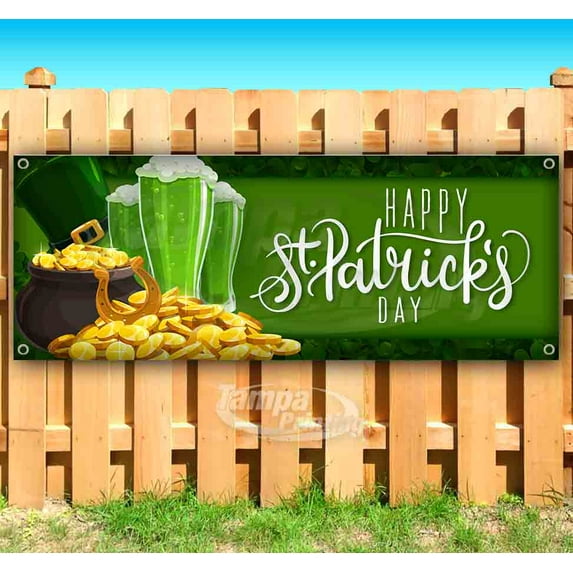Happy St Patricks Day 13 oz Vinyl Banner With Metal Grommets