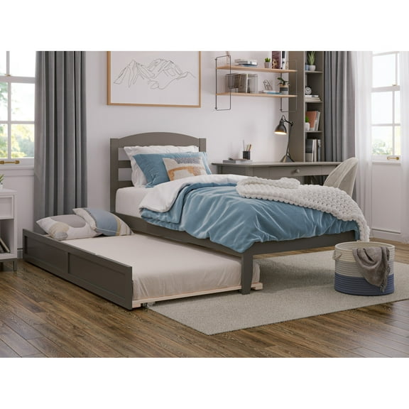 AFI Warren Solid Wood Twin Bed with Twin Trundle and USB Charger in Gray
