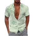 thumbnail image 2 of OKBOP Mens Button Up Shirts,Family Tropical Crew Neck Short Sleeve Button Up Mechanic Summer Beach T-shirt with Pocket Fathers Day Gift Clearance Green XL(10), 2 of 5