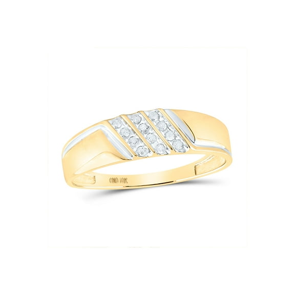 10kt Yellow Gold Mens Round Channel-set Diamond Diagonal Triple Row Wedding Band 1/8 Cttw
