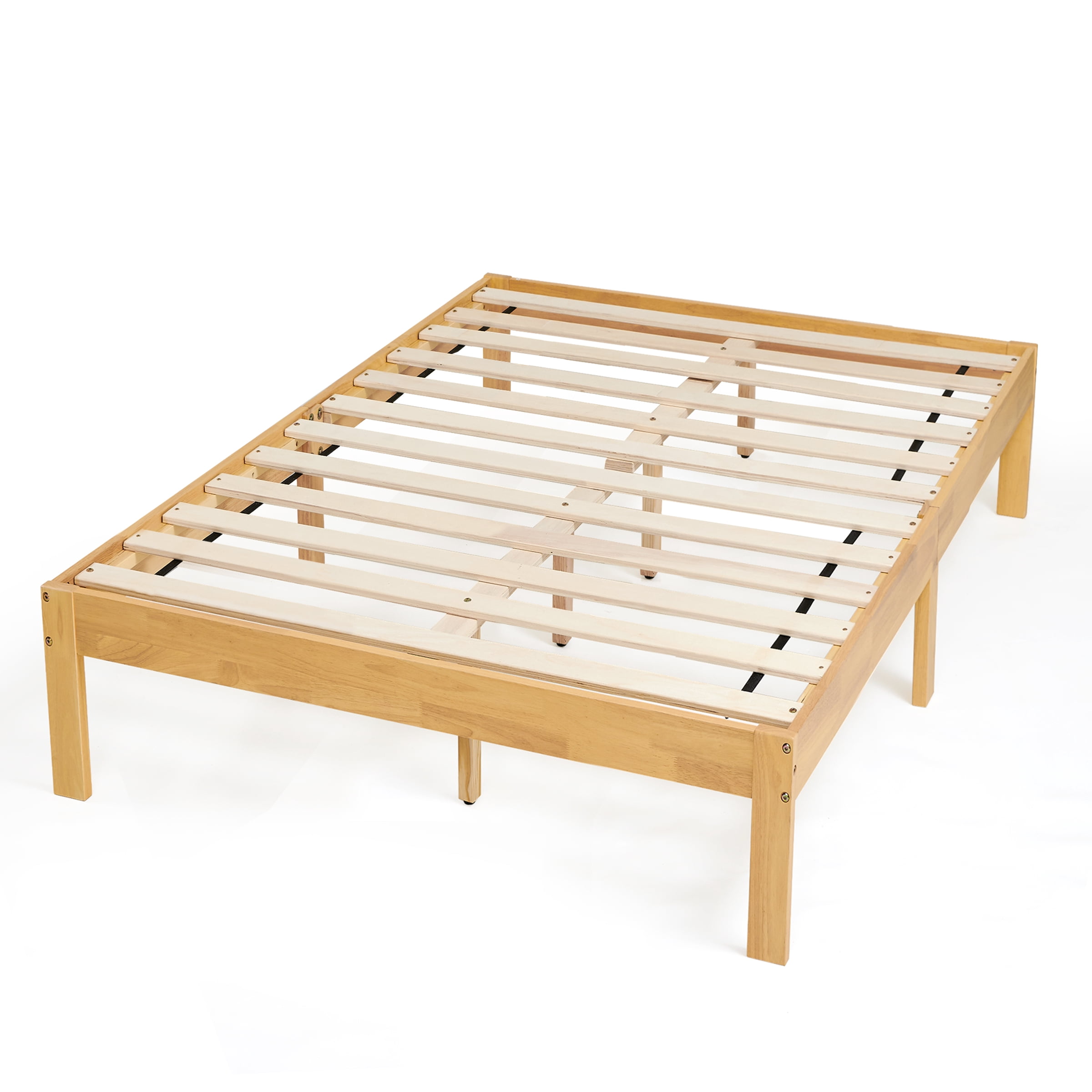 Full Size Bed Frame, Solid Wood Platform with Wood Slat Support, No Box Spring Needed, Natural