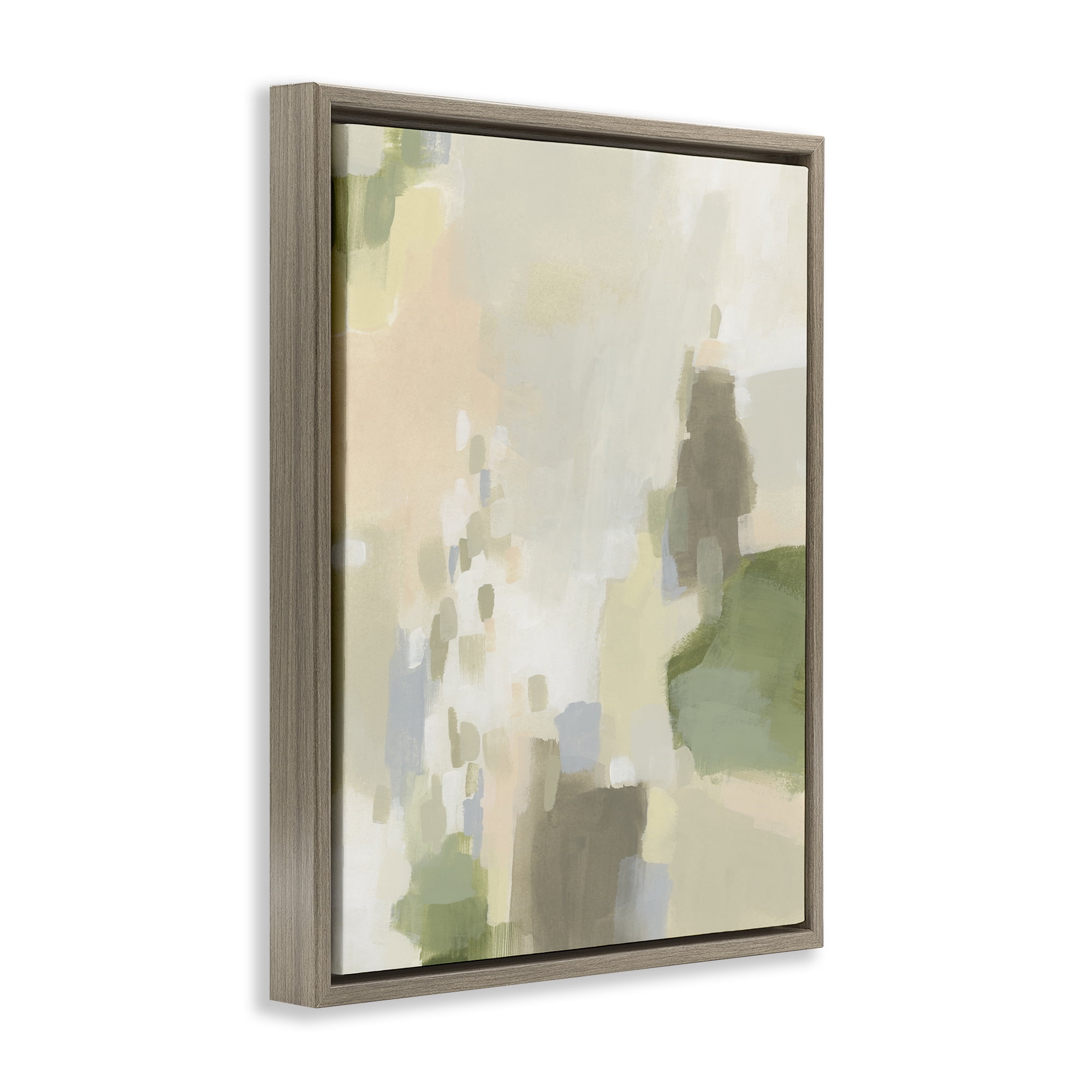 Stupell Industries Muted Beige & Green Abstract Painting Brown Floater Framed Canvas Art Print Wall Art, 17 x 21