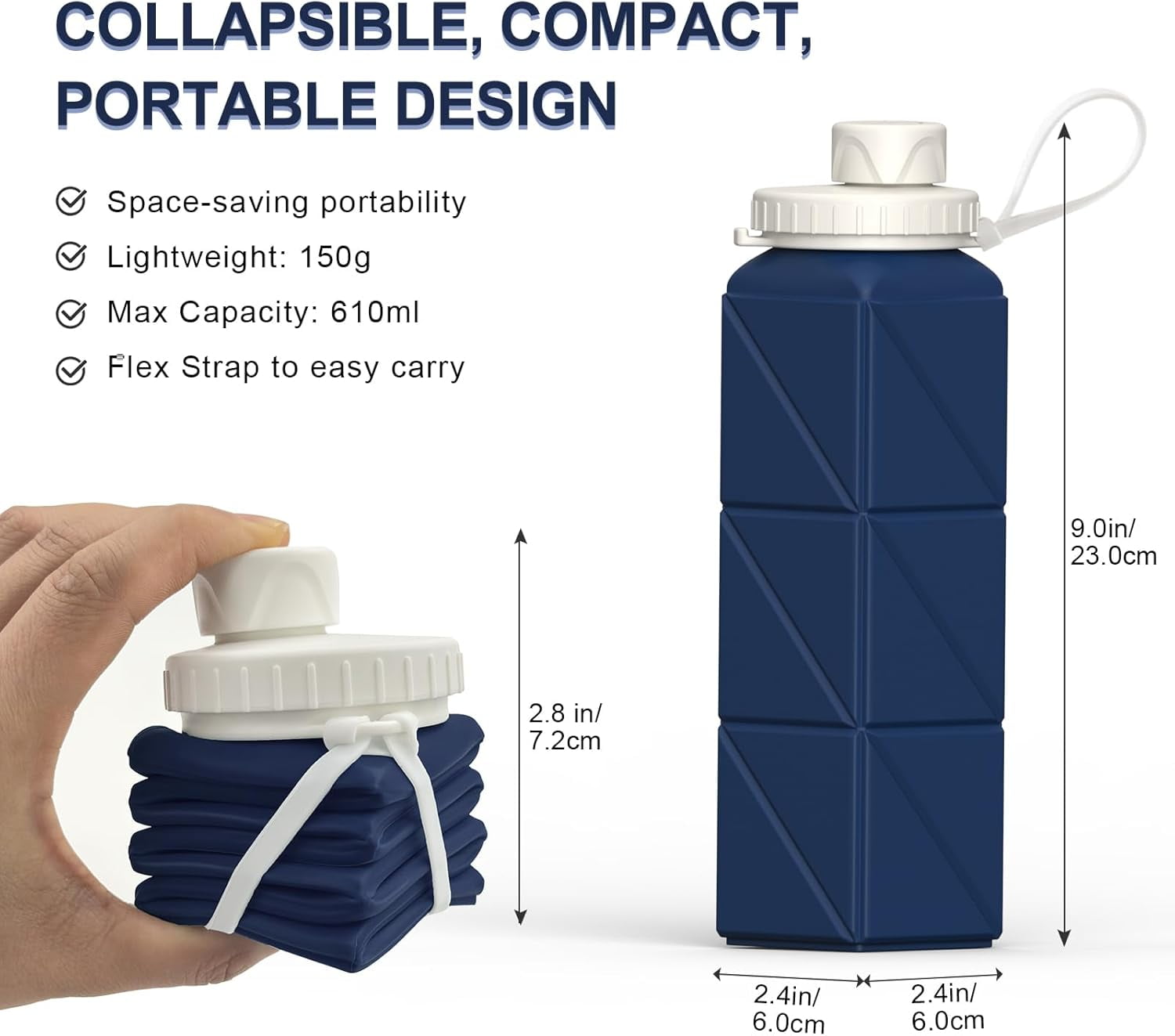 WarmH Collapsible Water Bottles 2 Pack, Silicone Foldable Portable Travel Water Bottle 20.6oz, Folding Lightweight Reusable Leakproof for Traveling Camping Hiking Cycling Yoga Sports Outdoor