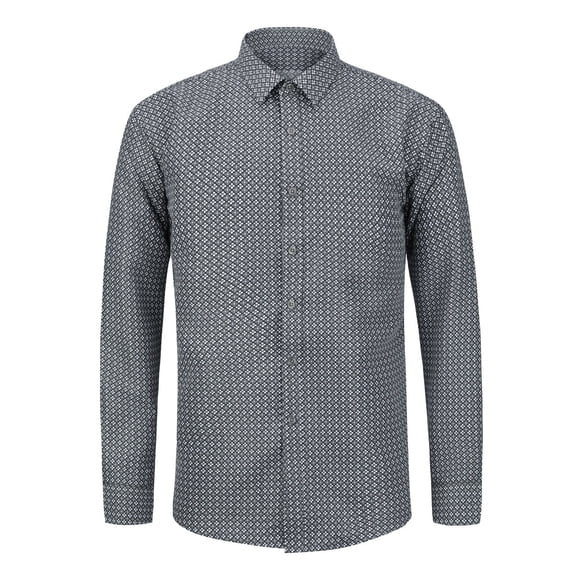 AZoiNM Men's Business Print Shirt Fitted Spread Collar Wrinkle-Free Long Sleeve Poly-Cotton
