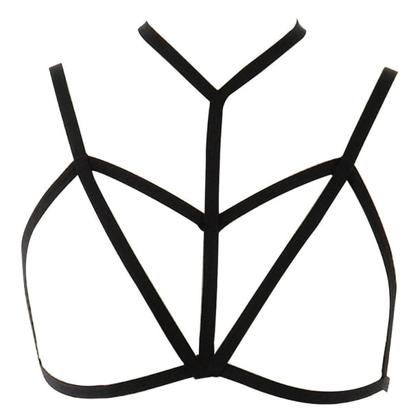 Womens Strappy Harness Bra Hollow Out Cupless Cage Bra Elastic Dance  Costume 