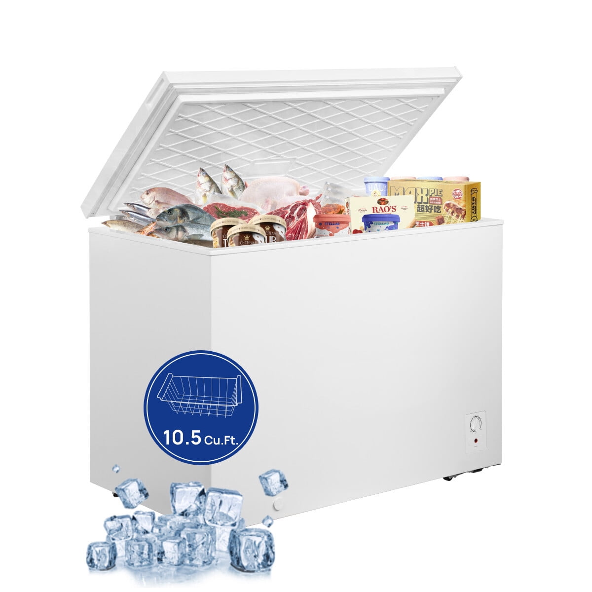 Techomey 10.5 Cu ft 115V Top Freezer Chest Freezer With Adjustable Thermostat