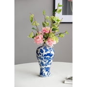 A&B Home 13'' Blue White Porcelain Jar Flower Planter Pot Home Decor Vase Hand Painted Floral Print Tall Vase Asian Decorations