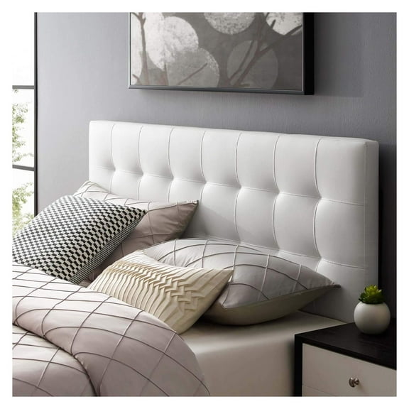 Lily Tufted Faux Leather Upholstered Full Headboard in White