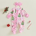 thumbnail image 3 of Cjfdfy Newborn Baby Girl Christmas Footed Romper Christmas Tree Santa Print Zip-up Long Sleeve Footed Bodysuit And Headband Infant Cute My Christmas Fall Winter Outfit 0-9M, 3 of 9