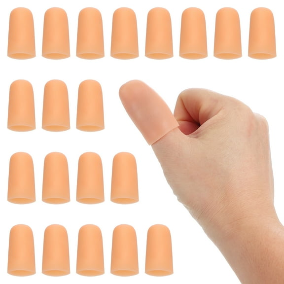 1.6" Silicone Gel Finger Cots, Support Fingertips Sleeve Protector Thumb Finger Caps, Beige 20 Pcs