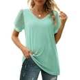 thumbnail image 5 of HAiming Womens Summer Tops Trendy V Neck Puff Short Sleeve T Shirts 2025 Vintage Loose Casual Solid Comfort Blouses, 5 of 9