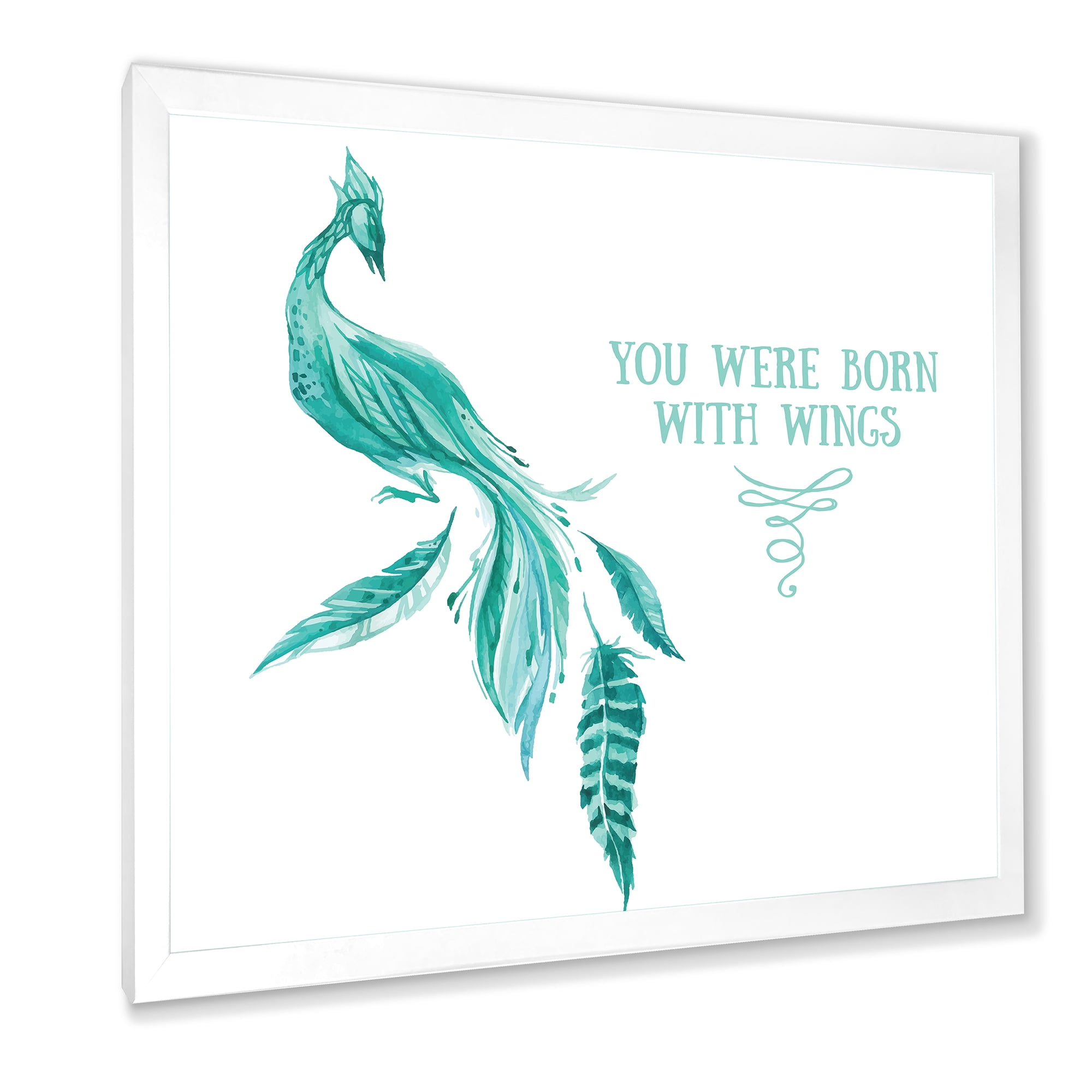 Designart 'Turquoise Bird You Were Born With Wings' Traditional Framed Art Print