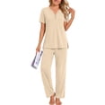 thumbnail image 2 of Fantaslook Womens Pajamas Sets V Neck Buttons Short Sleeve Top and Pant with Pockets Lounge Wear Set Outfits, 2 of 8