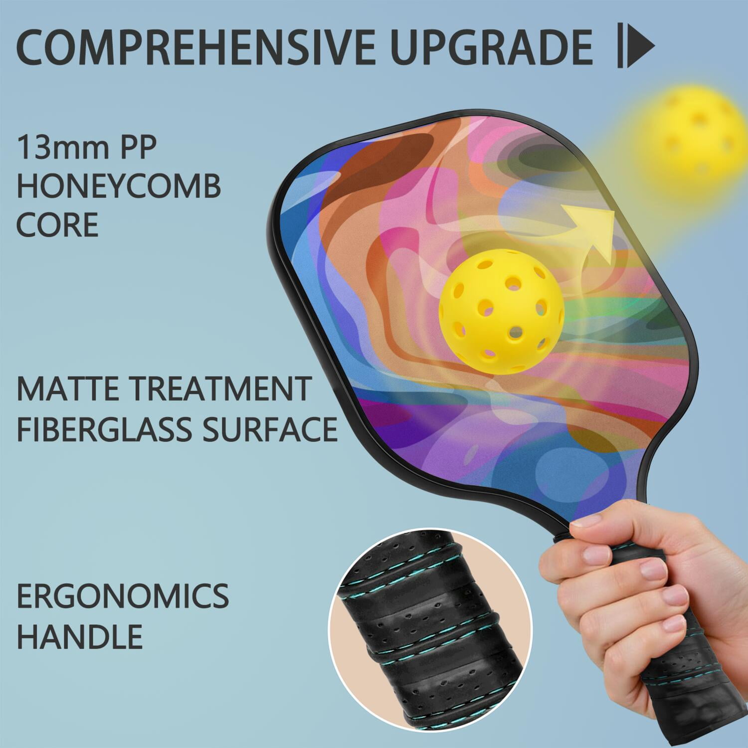 Pickleball Paddles Set Of 2, Fiberglass Surface, Sweet Candy Print, 4 Balls & Bag