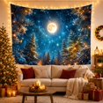 thumbnail image 3 of Snowy Evergreen Forest with Glowing Lanterns Under a Starry Moon, Mystical Fantasy for Astronomy Lovers, Wall Art Decor, Housewarming Gift, Tapestry Wall Hanging for Bedroom and Living Room, 3 of 7