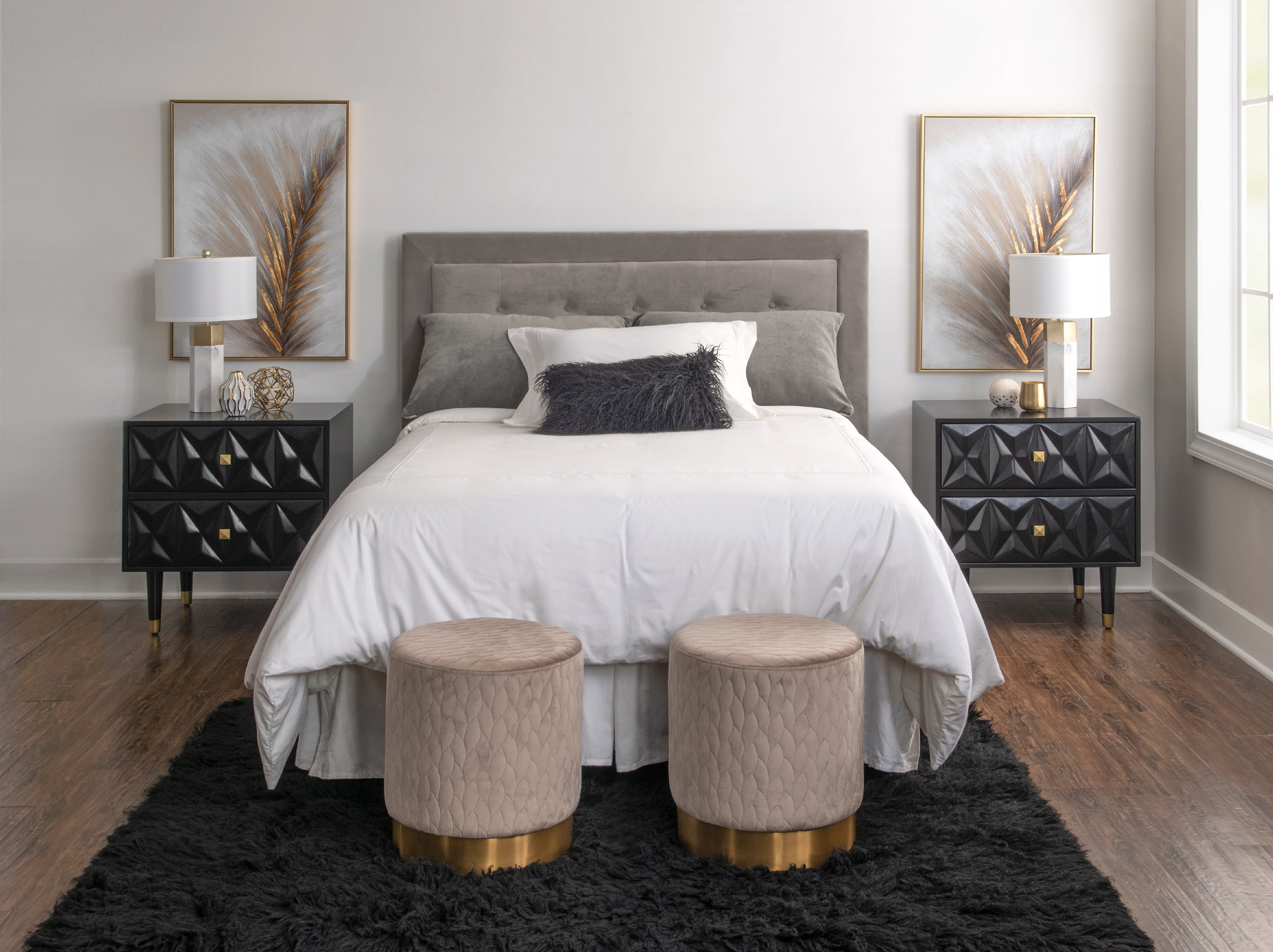 Linon Ginzel 2-Drawer Nightstand, Black and Gold Finish