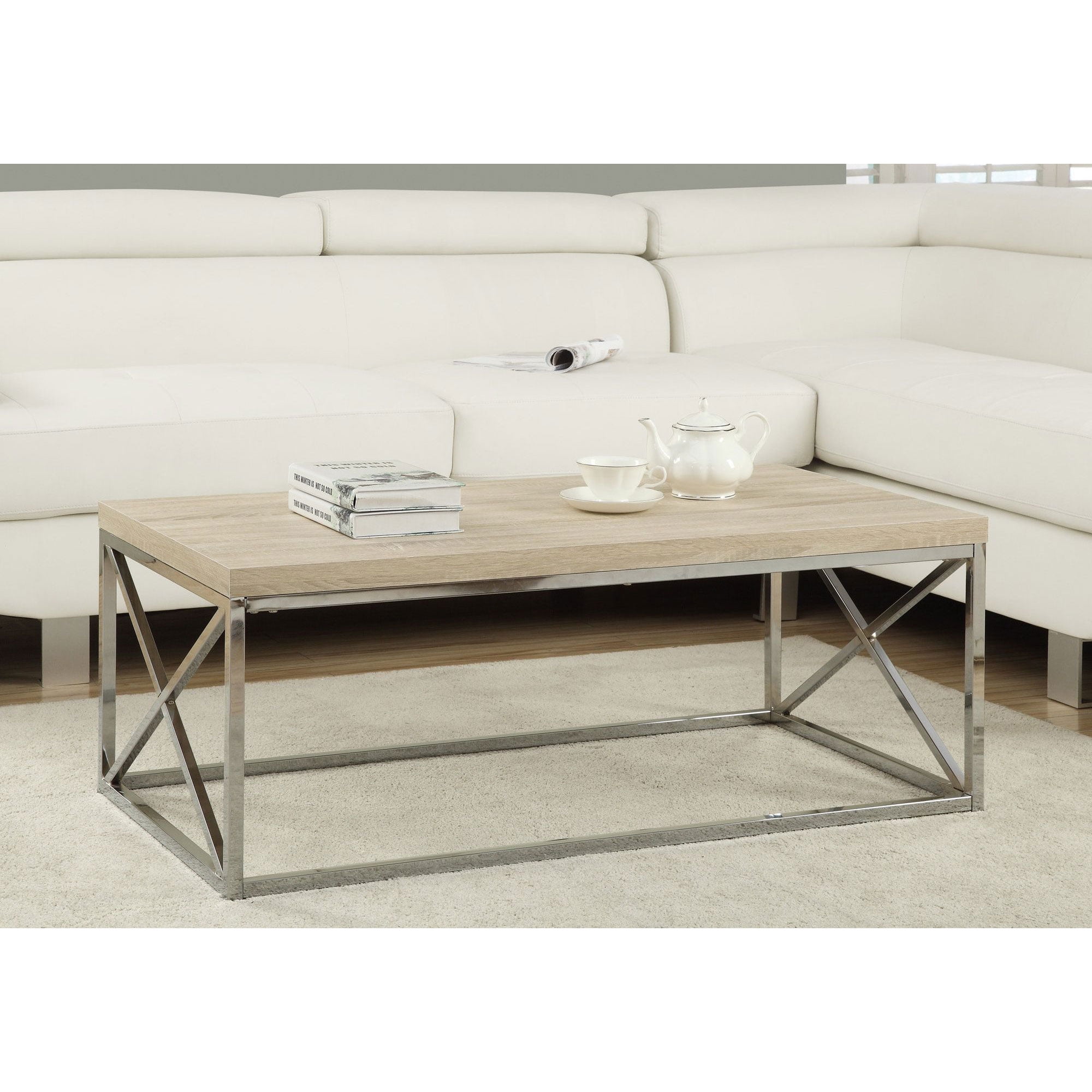 Monarch Coffee Table Natural With Chrome Metal