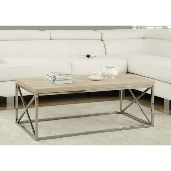 Coffee Table, Accent, Cocktail, Rectangular, Living Room, 44"L, Metal, Laminate, Natural, Chrome, Contemporary, Modern