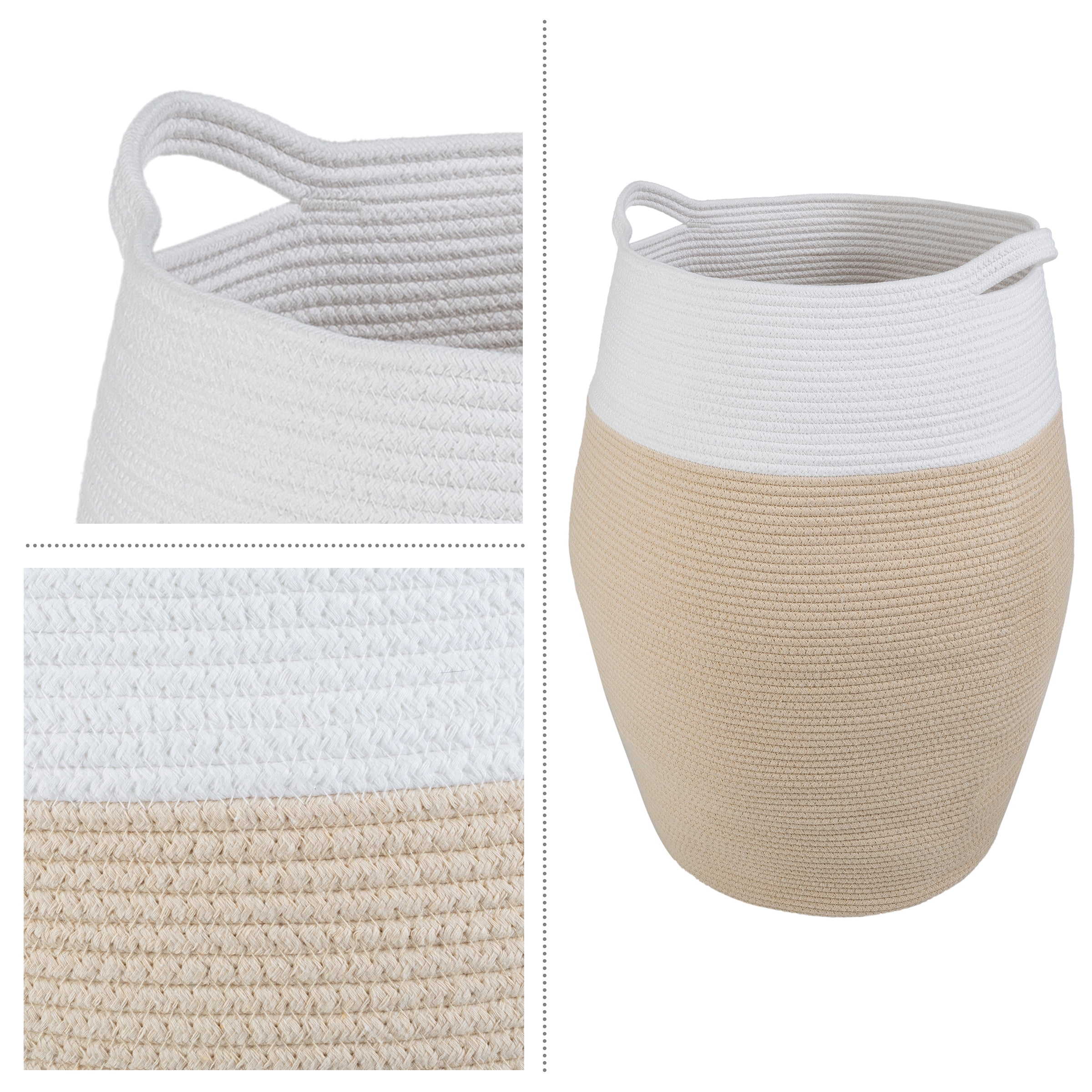 Home-Complete Cotton Rope Laundry Basket with Handles for Adult, Natural