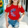 thumbnail image 2 of Kids Girls Cotton Short Sleeve Shirts Round Neck Flower Graphic Relaxed Casual Tops Comfy Soft Breathable Blouse Tees, 2 of 4