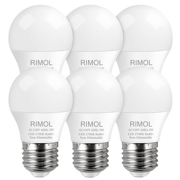 RIMOL 25 Watt Bulbs Equivalent, A15 Light Bulbs E26 3W LED Bulb 2700K Soft White, Low Watt Energy Saving Light Bulbs Table Lamp Bulb for Bedroom - 6 Pack
