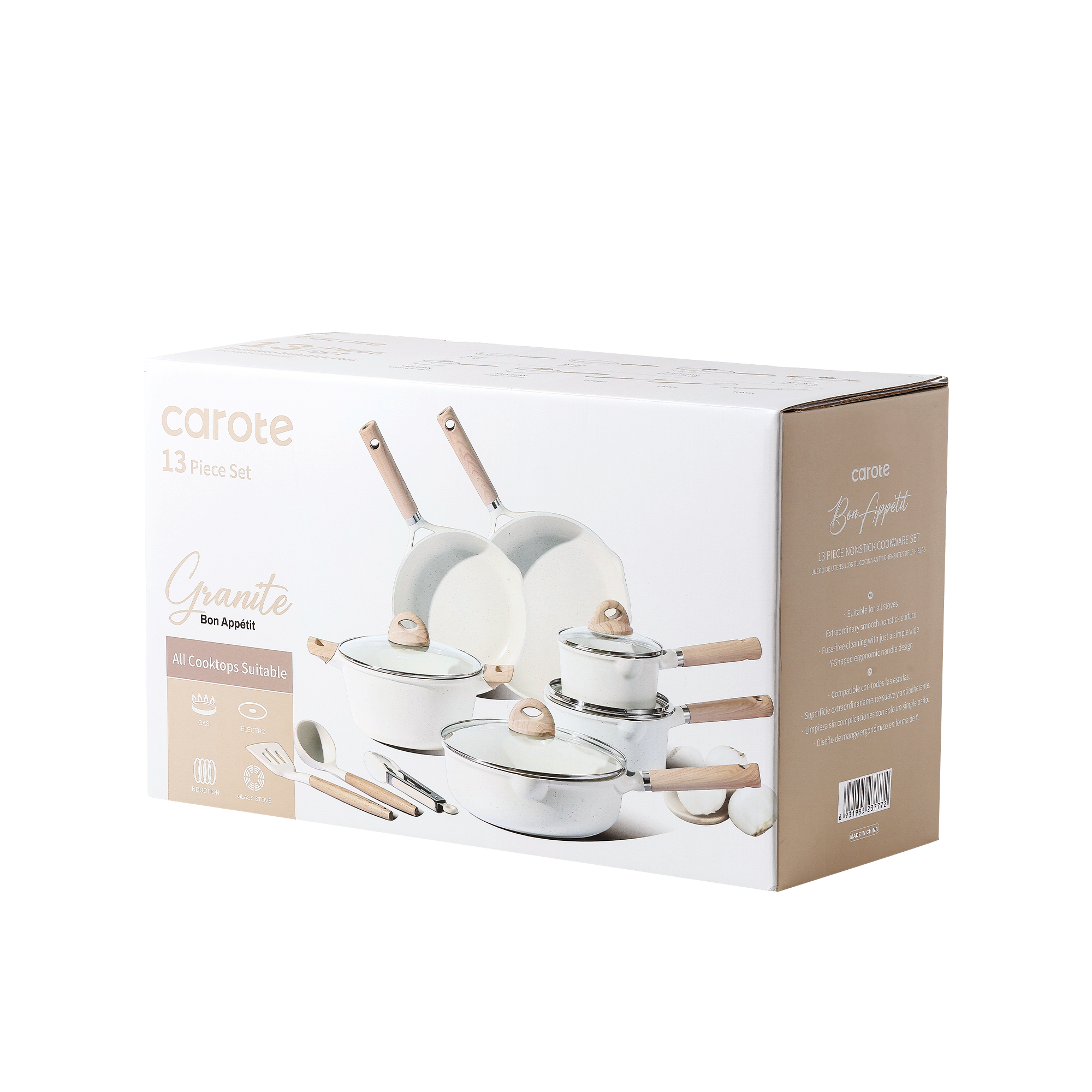 Carote 13-Piece Nonstick Cookware Set, White Granite photo 3