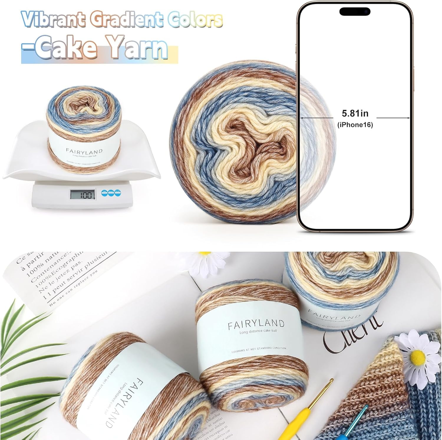 Ombré Flower Yarn for Crocheting Knitting-Gradient Cake Yarn-4x100g 60% Cotton 30% Acrylic 10% Wool-Perfect for Scarves, Shawls, Blankets, and Garments That Stand Out with Style(A)