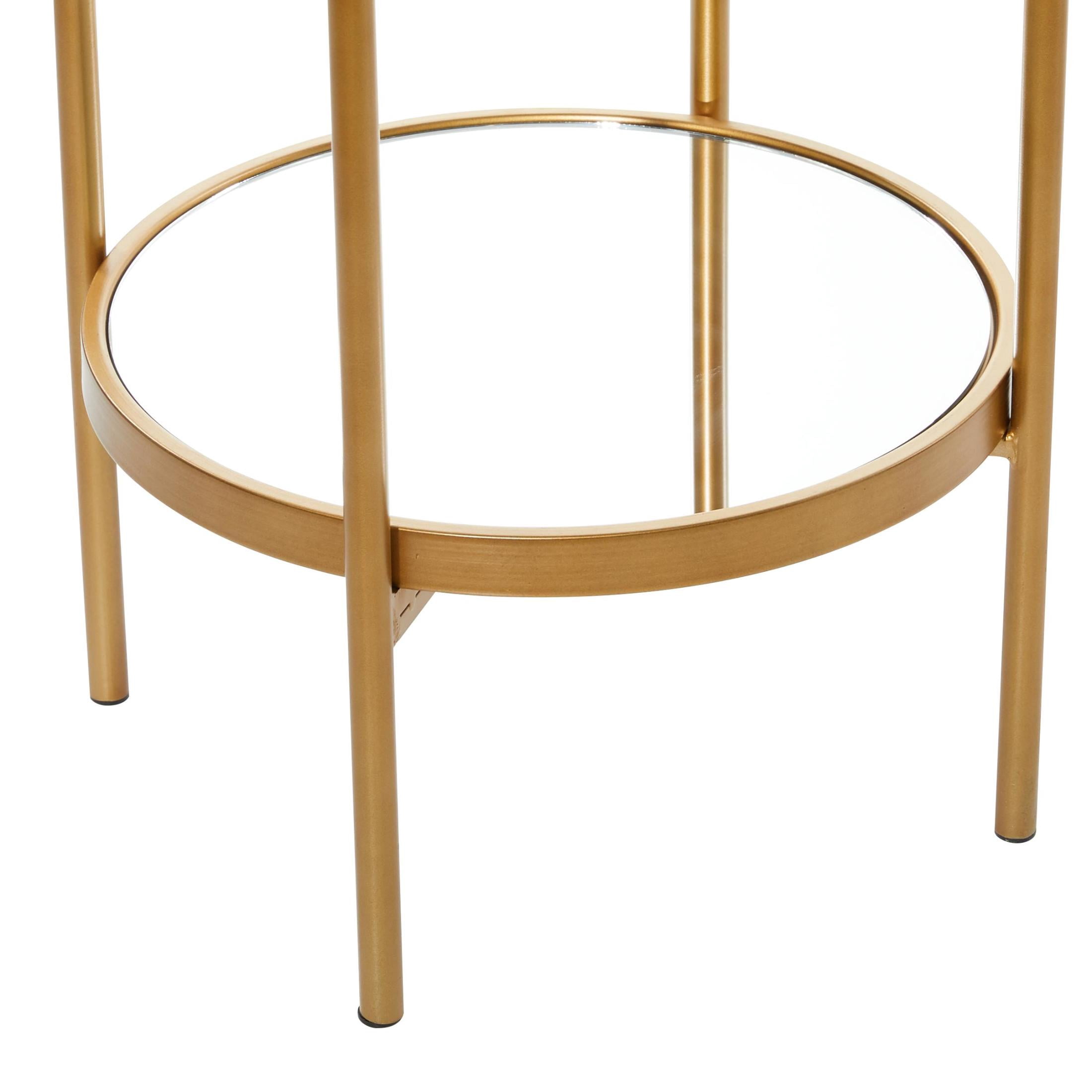 DecMode 16" x 46" Gold Metal 2-Tier Shelving Unit with Mirror Shelves, 1-Piece