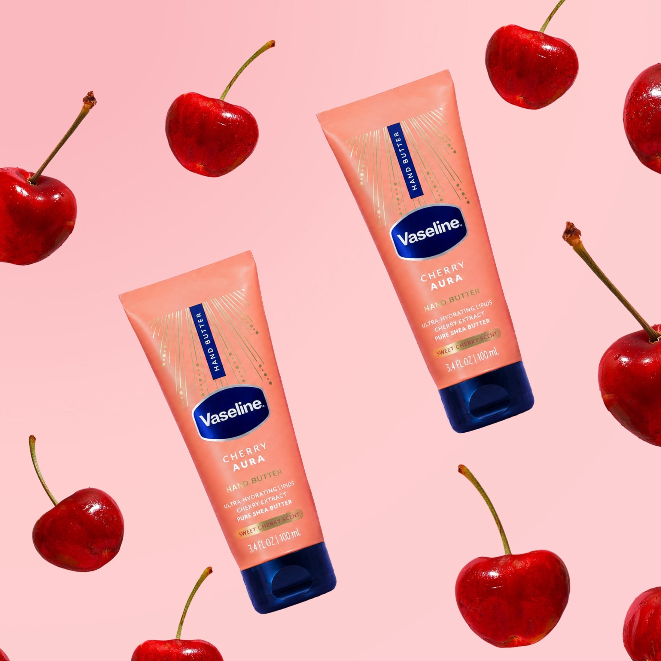 Vaseline Hand Butter for Dry Hands, Cherry Aura 72HR Moisture and a Sweet Cherry Scent, 3.4 fl oz
