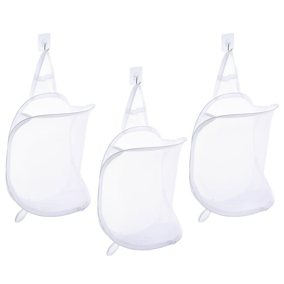 3Pcs Hanging Mesh Laundry Hamper Bag with Hooks for Dirty Clothes Storage, White