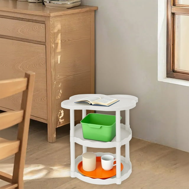 Wzzjkit Cream Style Sofa Side Table Living Room Small Coffee Table Floor to ceiling Movable Storage Table Four leaf Cloud Shelf