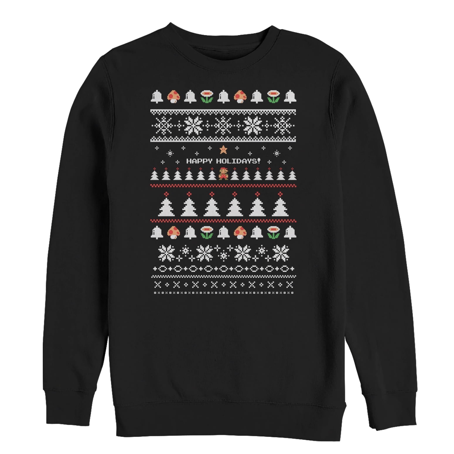 Nintendo Men's Ugly Mario Holiday Sweater Sweatshirt Black