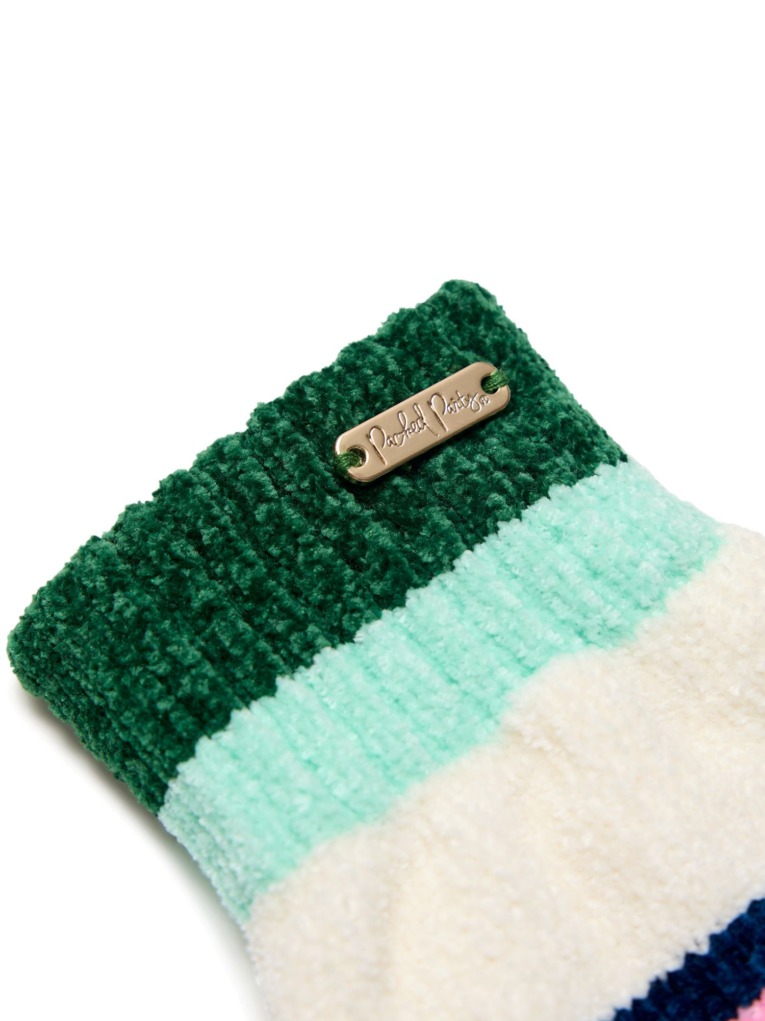 Packed Party Cozy Stripes Chenille Hat and Gloves Set, Green