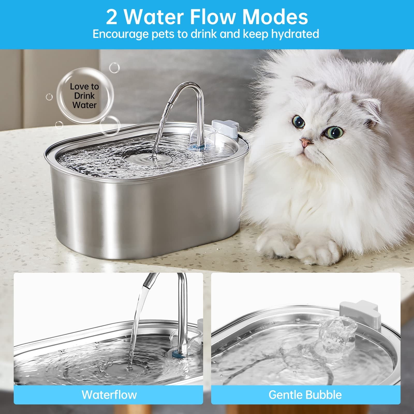 Djiypn Cat Water Fountain, 3.5L/118oz Automatic Stainless Steel Pet Fountain Dog Water Dispenser, Ultra-Quiet Pump and Filters & for Cats, Dogs, Multiple Pets